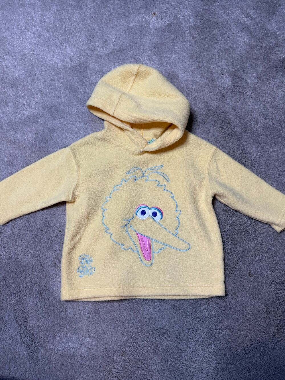 Vintage y2k Big Bird Yellow Fleece Hoodie Size 12 Months Sesame Street